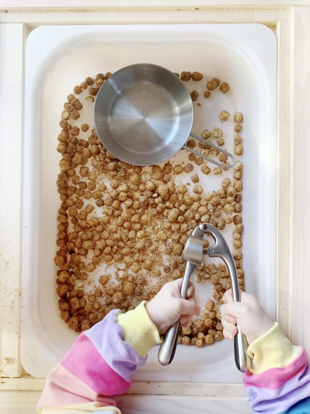 Garlic Press Cereal Sensory Bin